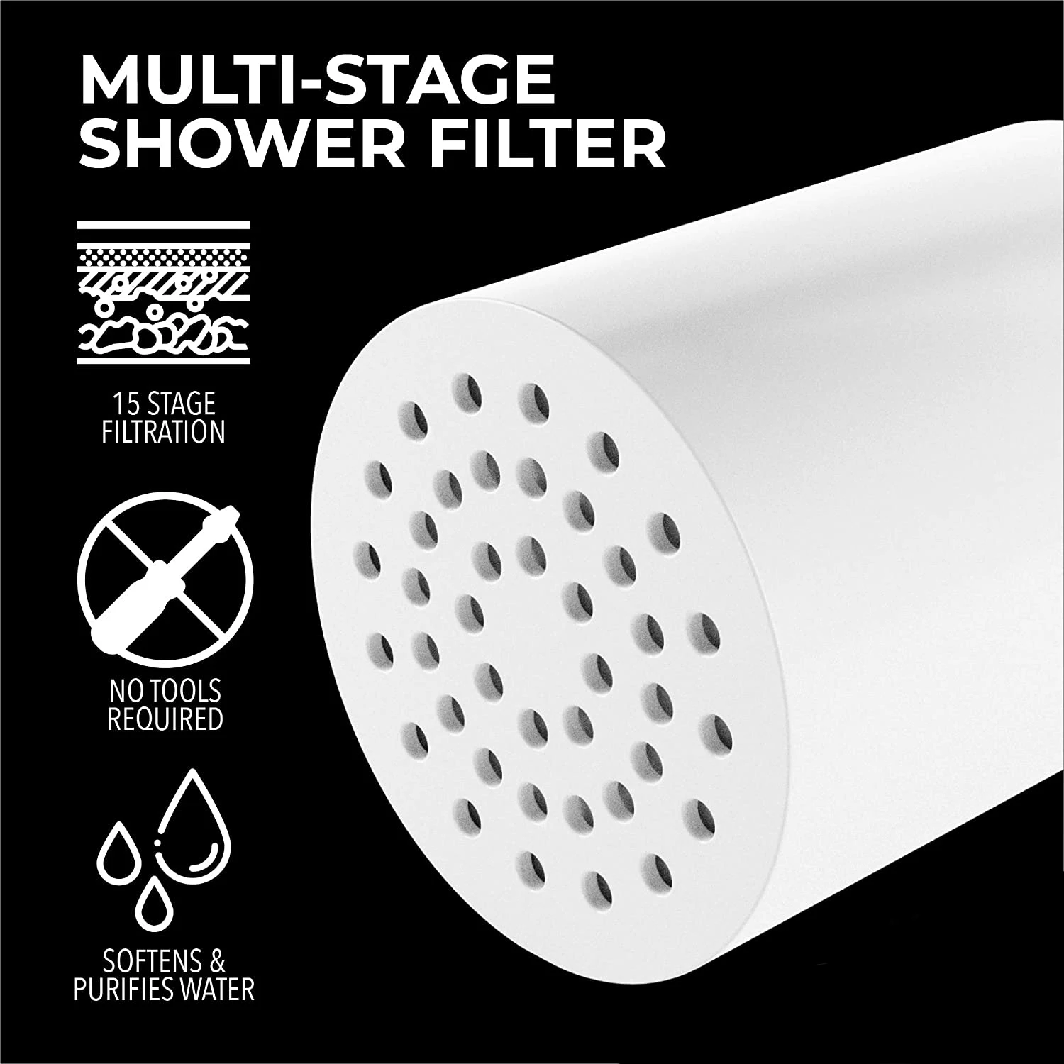 Cartuccia per depuratore d'acqua con filtro per doccia a 15 stadi-addolcitore d'acqua Showerhead-rimuovi cloro, fluoruro, acqua dura, ruggine