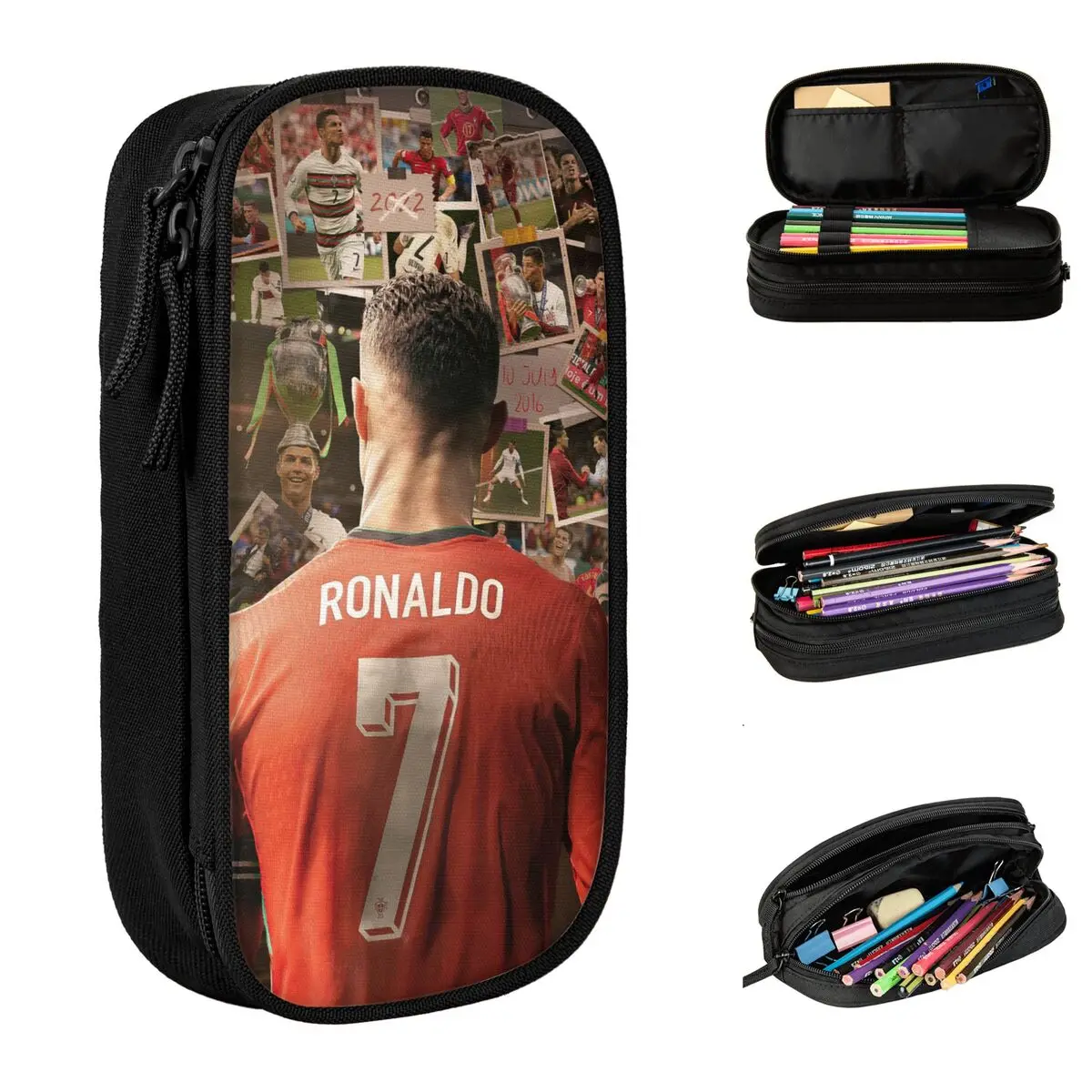 CR7 Soccer Football Fans Cristiano Ronaldos Pencil Cases Pencil Box Pen Box for Girls Boys Big Capacity Bag Zipper Stationery