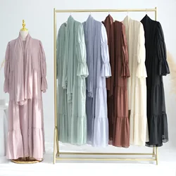 2/3 Pieces Sets Eid Ramadan Muslim Women Open Abaya Kimono Maxi Dress Hijab Dubai Islam Arab Robe Kaftan Jalabiya Caftan Kebaya
