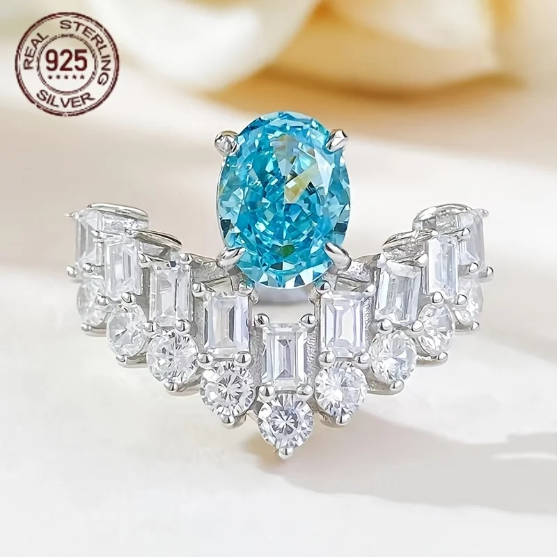 

Изысканное кольцо из стерлингового серебра 925 пробы 6*8 мм овальное кольцо с турмалином Параиба из высокоуглеродистого драгоценного камня для женщин, обручальные украшения