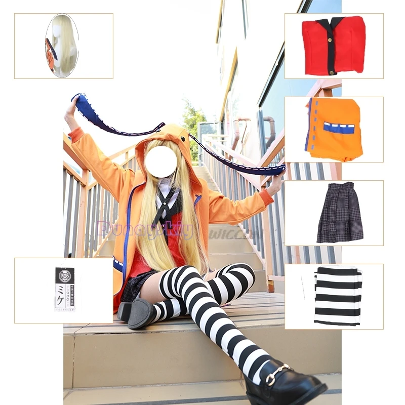 Disfraz de Anime KAKEGURUI Rune Yomozuki Runa, disfraz de Anime Kakegurui, jugador compulsivo, Sudadera con capucha naranja para mujer, chaqueta con cremallera, abrigo