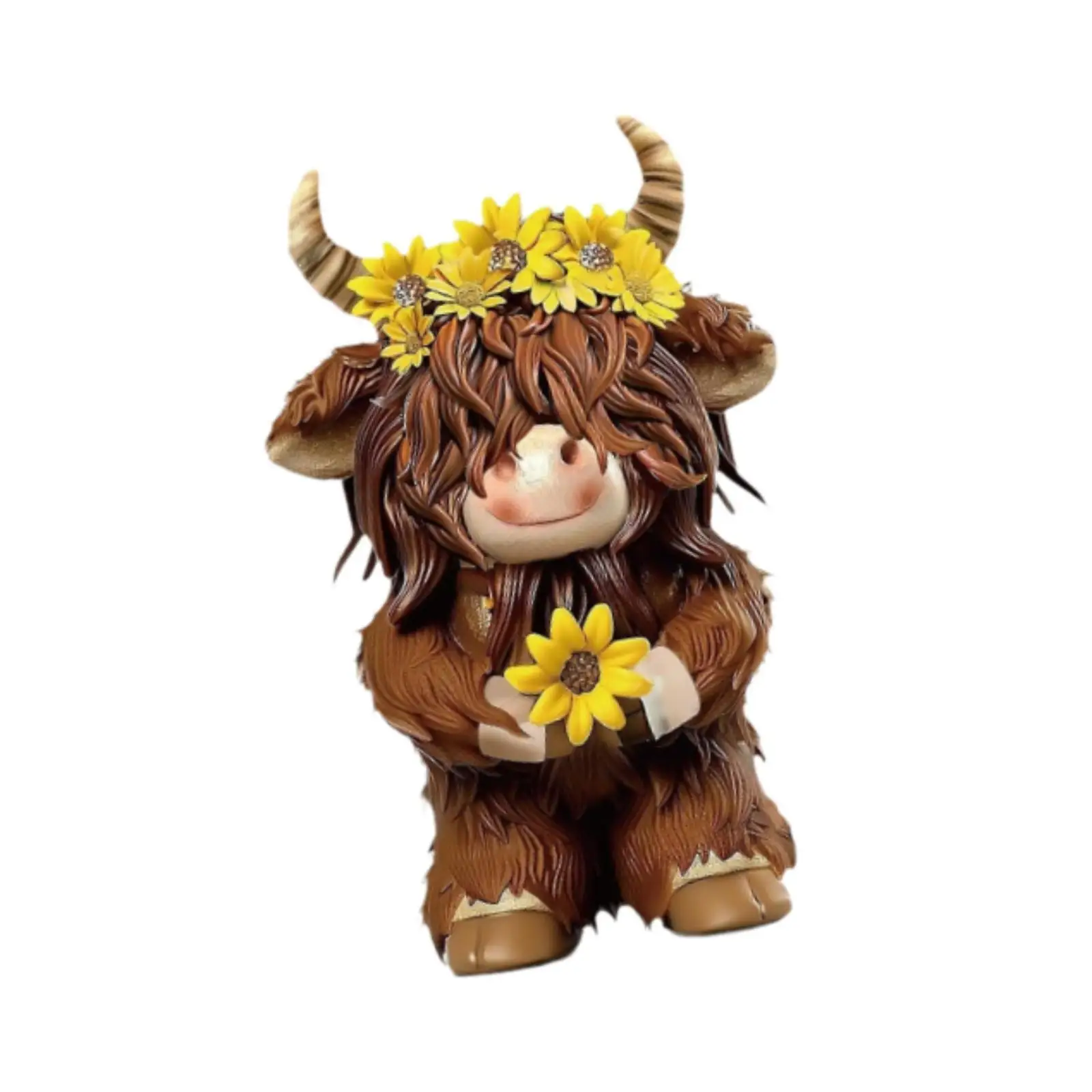 Highland Cow Model Resin Statue Cute Scottish Figurine Desk Ornament Shelf Decor Animal Sculpture for Living Room Gift
