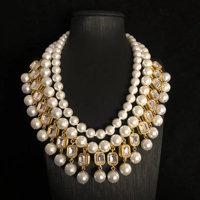 High Quality Repeat Antique Glass Pearl Multi-layer Short Necklace Fashion Sweater Chain Women's Accessories