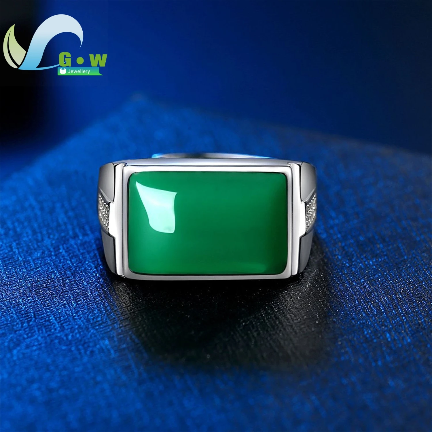 العقيق الأخضر الطبيعي الزمرد العقيق مستطيلة الرجال خاتم قابل للتعديل قابل للفتح زركون خمر مجوهرات هدية له #5