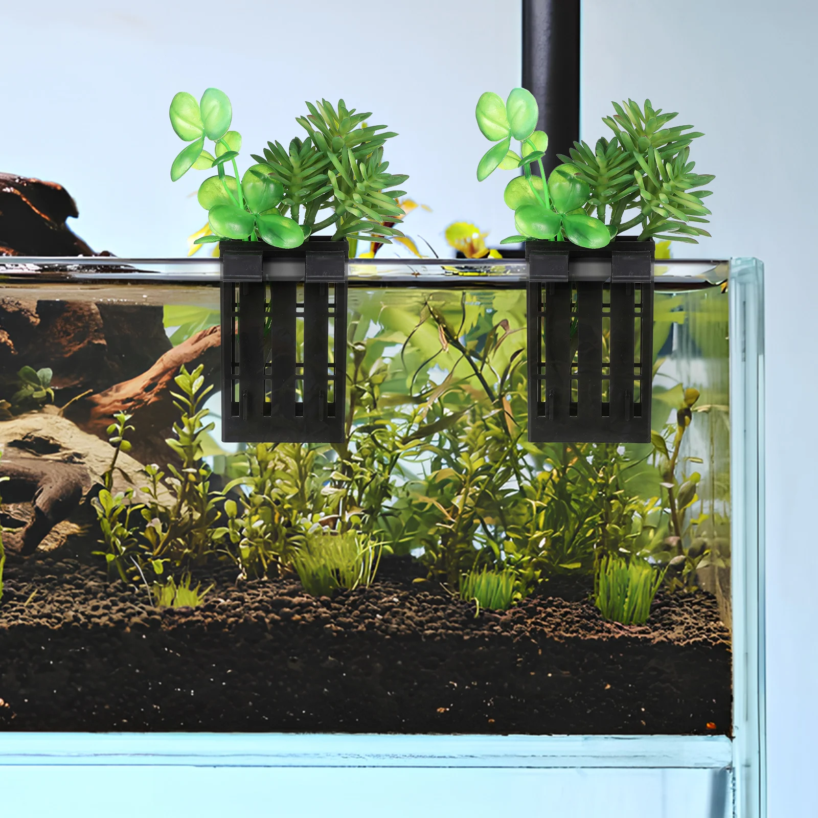 

10pcs Aquatic Plant Pot Hanging Fish Tank Planter Baskets Holes for Root Growth Easy Assembly Aquarium Decoration