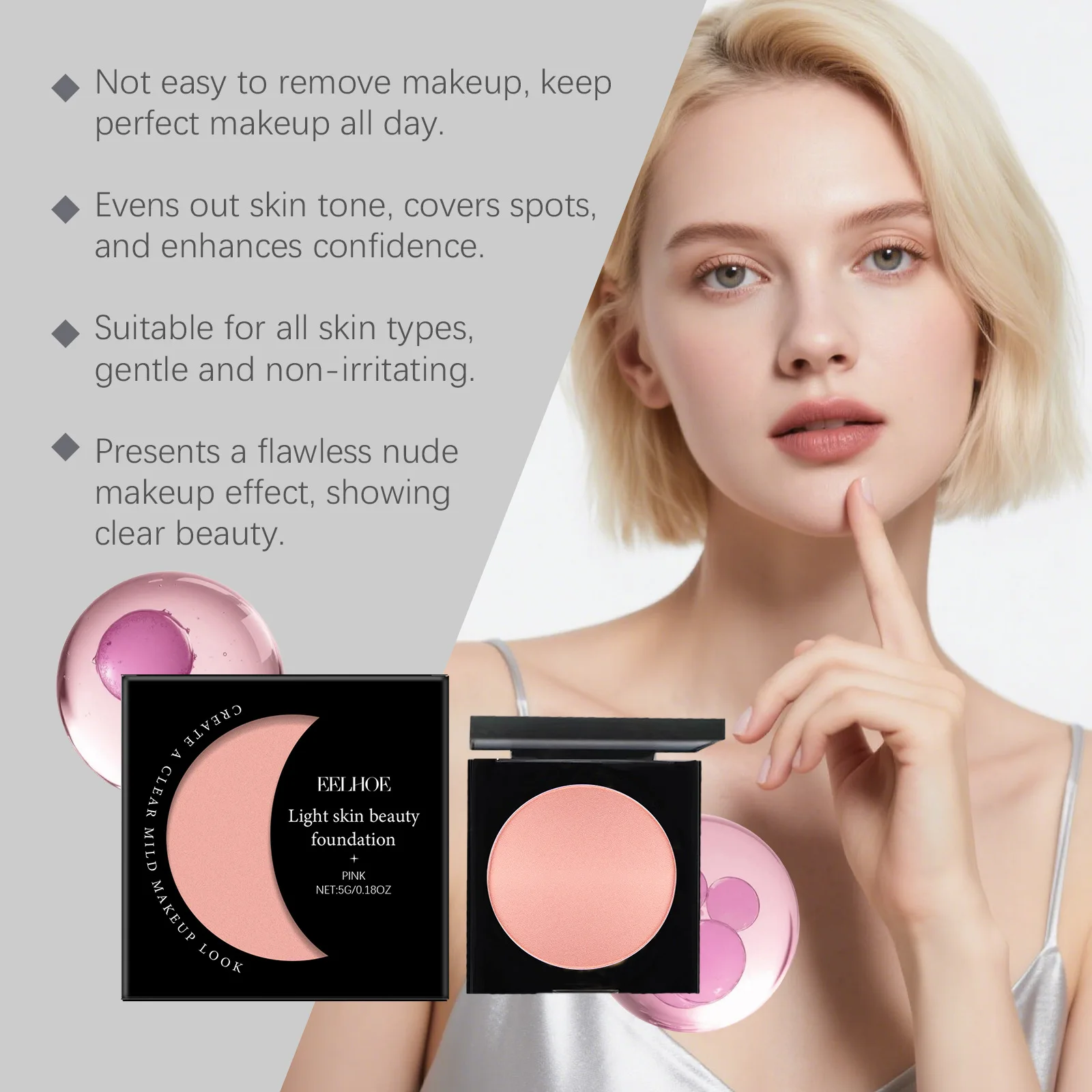 EELHOE Pink Foundation Makeup Cream Waterproof Natural Matte Finish Flawless High Coverage Foundation Cream for Face Cosmetics
