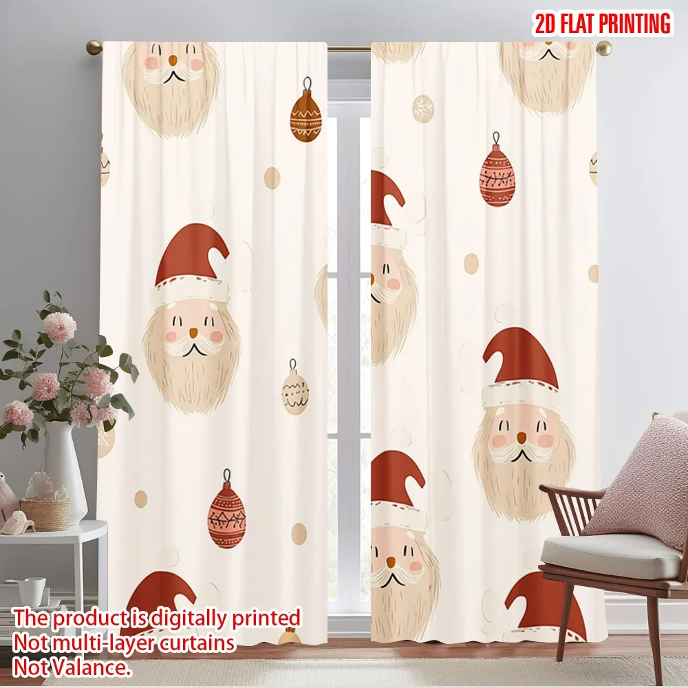 2pcs,2D plane printing Curtains Roller Blinds Cute Santa Claus Christmas Ornaments (3) 100% Polyester (without rod) Decorations