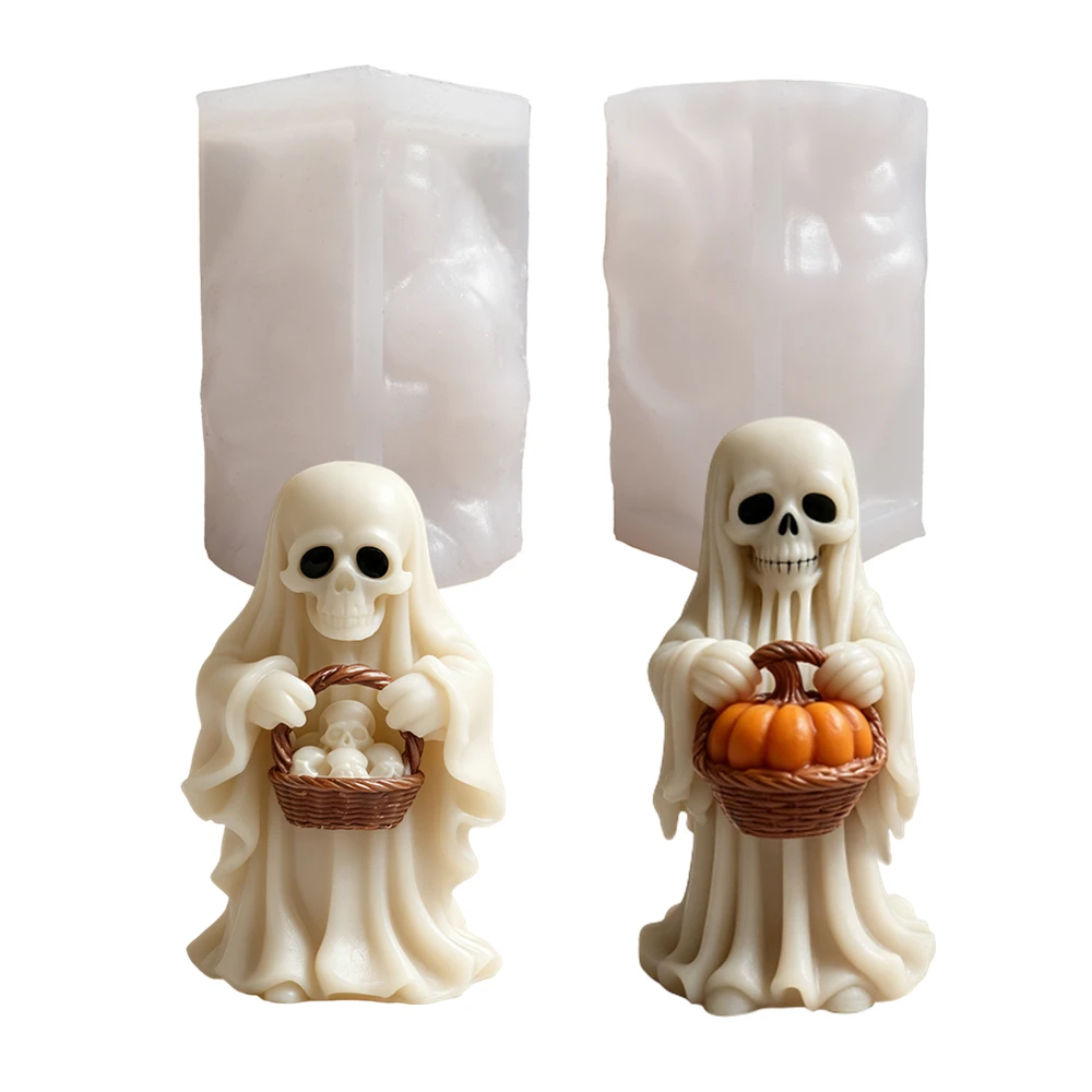 

Ghost Holds Basket Silicone Candle Molds DIY Handmade Halloween Decorative Ornaments Casting Plaster Resin Mold 3D Ghost Mould