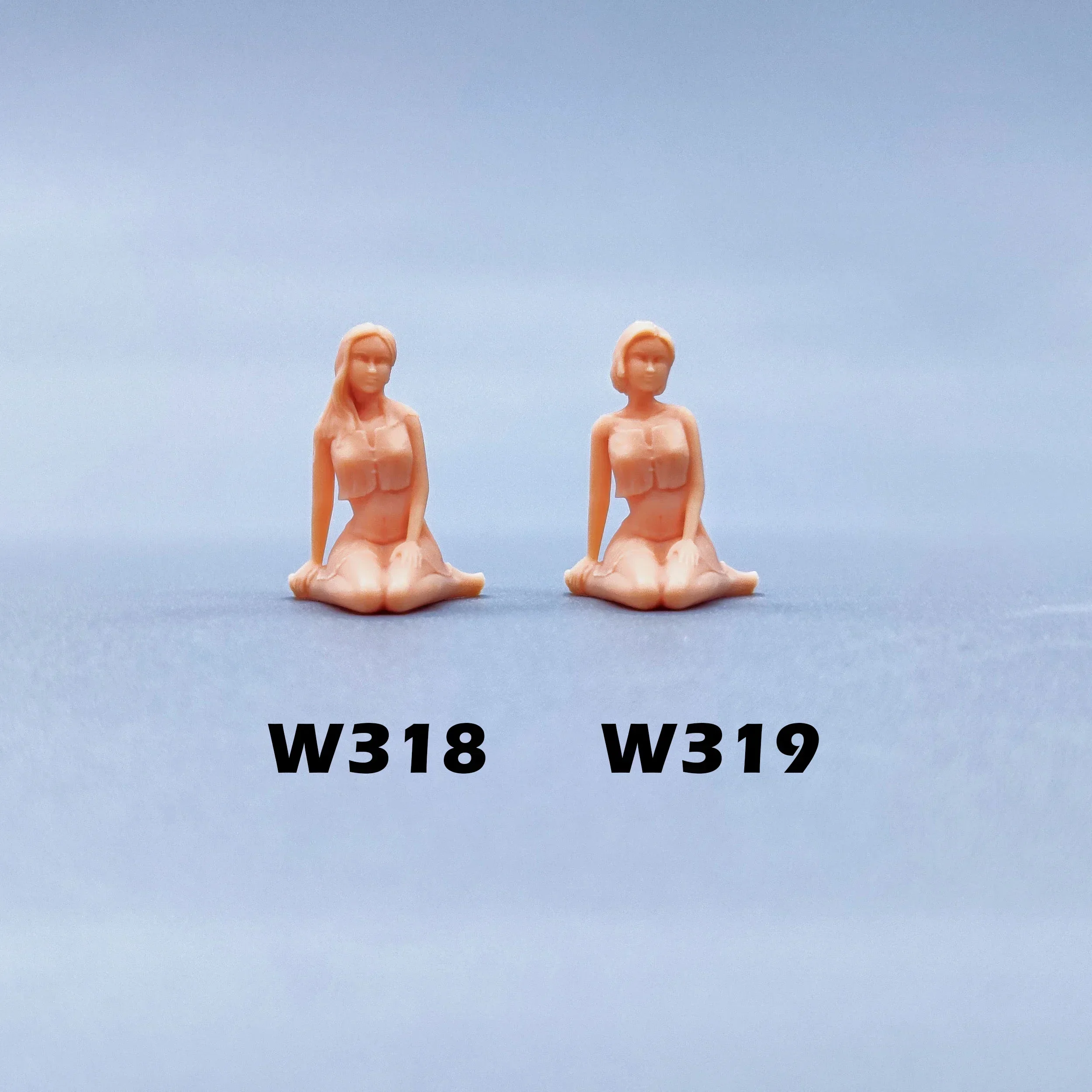 1/64 Figuren, Maßstabsmodell, Kunstharz, sitzendes Mädchen mit langen Haaren, kurzes Haar, ungefärbte Miniaturen, Diorama, handbemalt, W318 W319