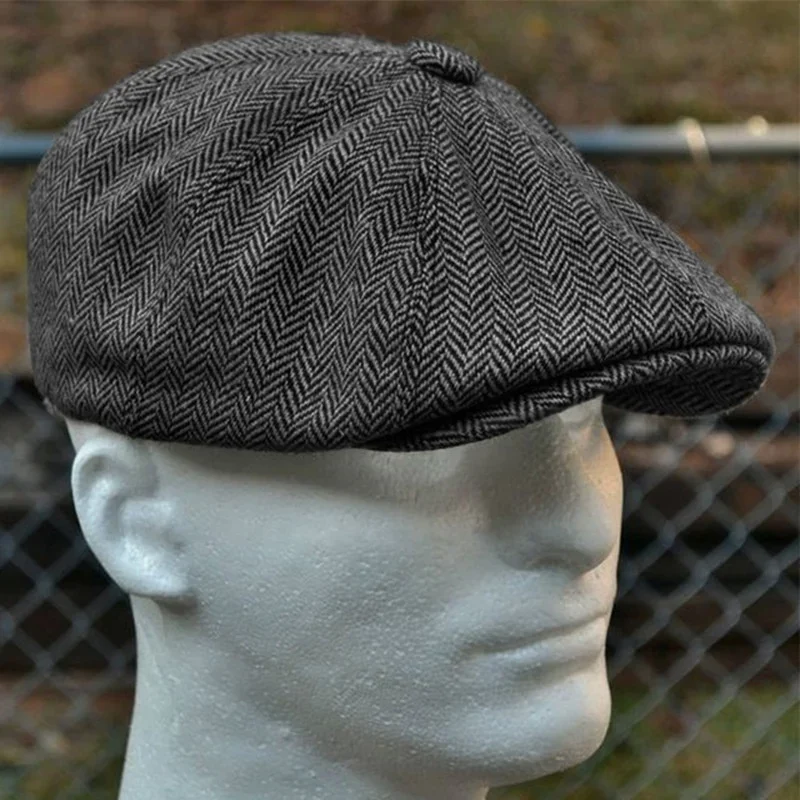 Boinas masculinas estilo espinha de peixe, chapéus de feltro de lã retrô, boinas casuais da moda, boinas planas.