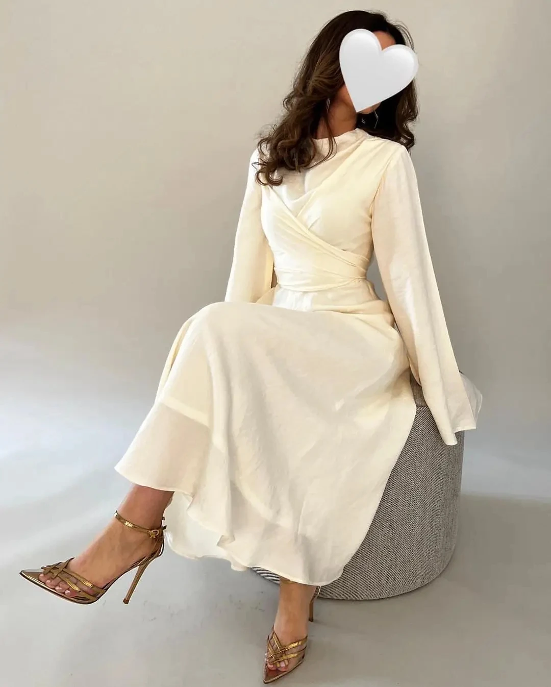 Simple Pleated Chiffon Prom Dress Long Sleeve A-Line O-Neck Ankle-Length Back Zipper Saudi Arabia Evening Party Gown Wedding