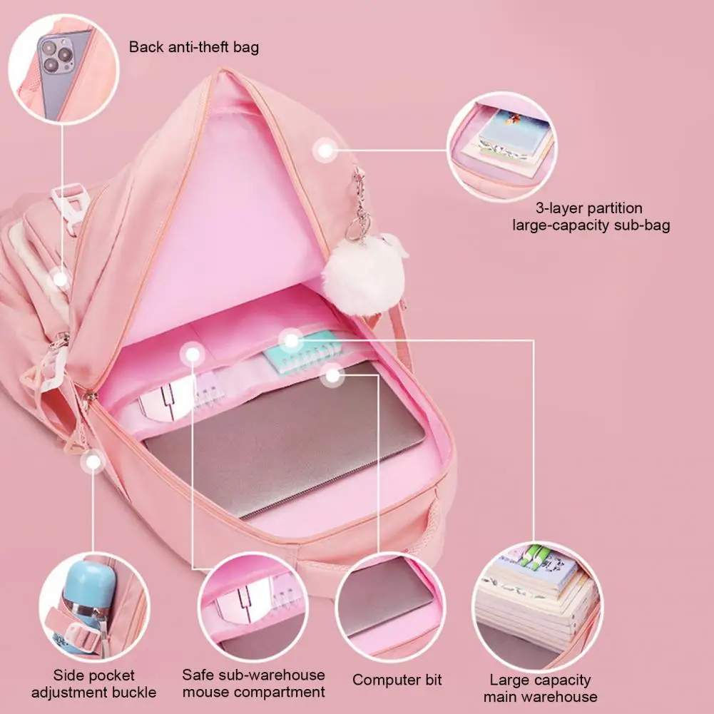 Tas sekolah perempuan kapasitas kartun pesona Set tas sekolah dengan kapasitas tas Belajar tempat pensil bahan pembuangan panas untuk perjalanan