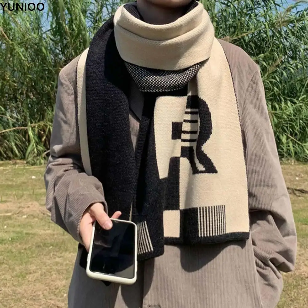 

Gifts Acrylic Fibres Color Blocked Scarf Long Soft R-shaped Knitted Scarf British Style Tartans Printed Men Thick Shawl Festival