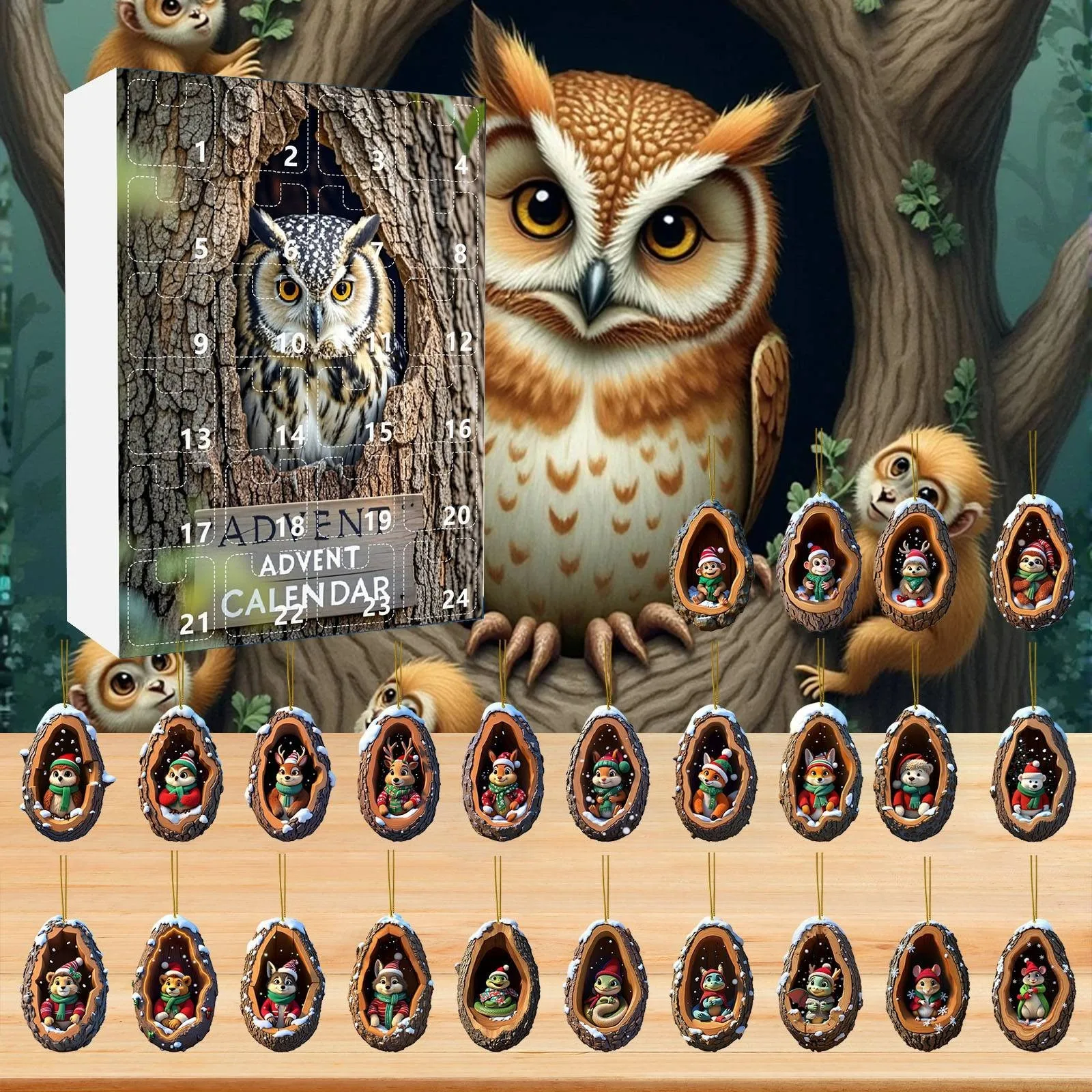 

Рождественская елка с отверстием, мультяшный адвент-календарь с животными, 24-дневный рождественский адвент-календарь, календарь обратного отсчета, милые декоративные игрушки