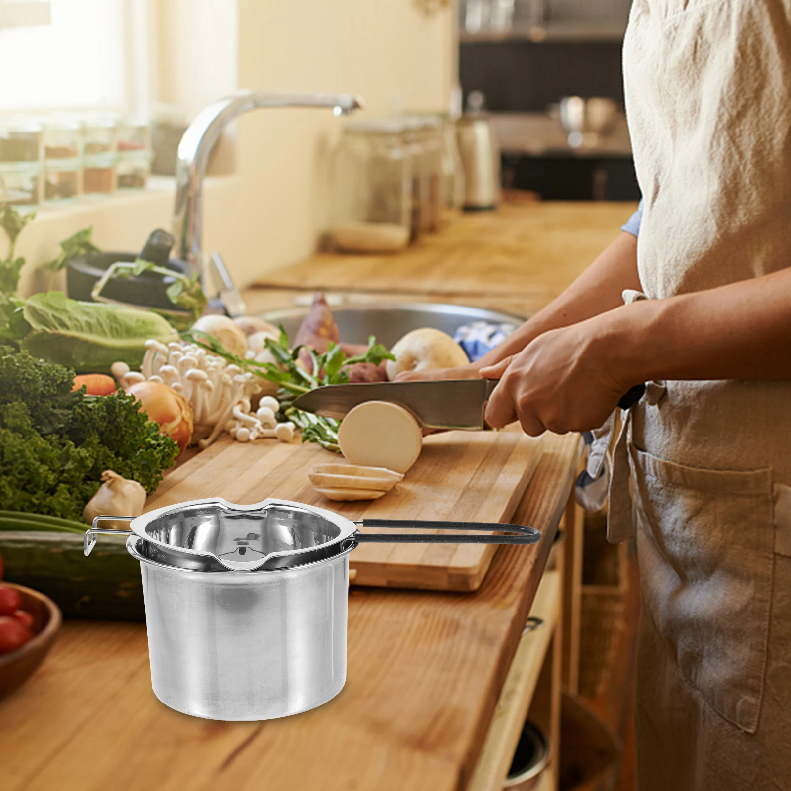 

Stainless Steel Melting Pot Set 400ml Mini Double Boiler Wax Heater Portable Baking Tool Outdoor Picnic Kitchen Barware