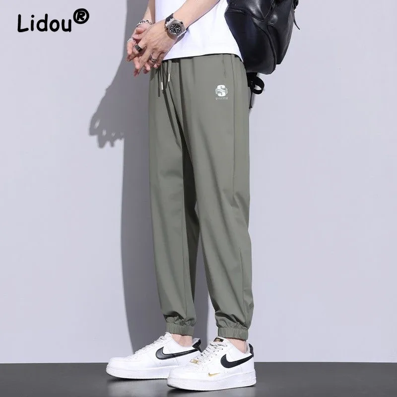 

2023 Spring and Autumn Men's New Solid Color Thin Ice Silk Casual Pants Leggings Loose Sport Casual Comfortable Versatile Pants