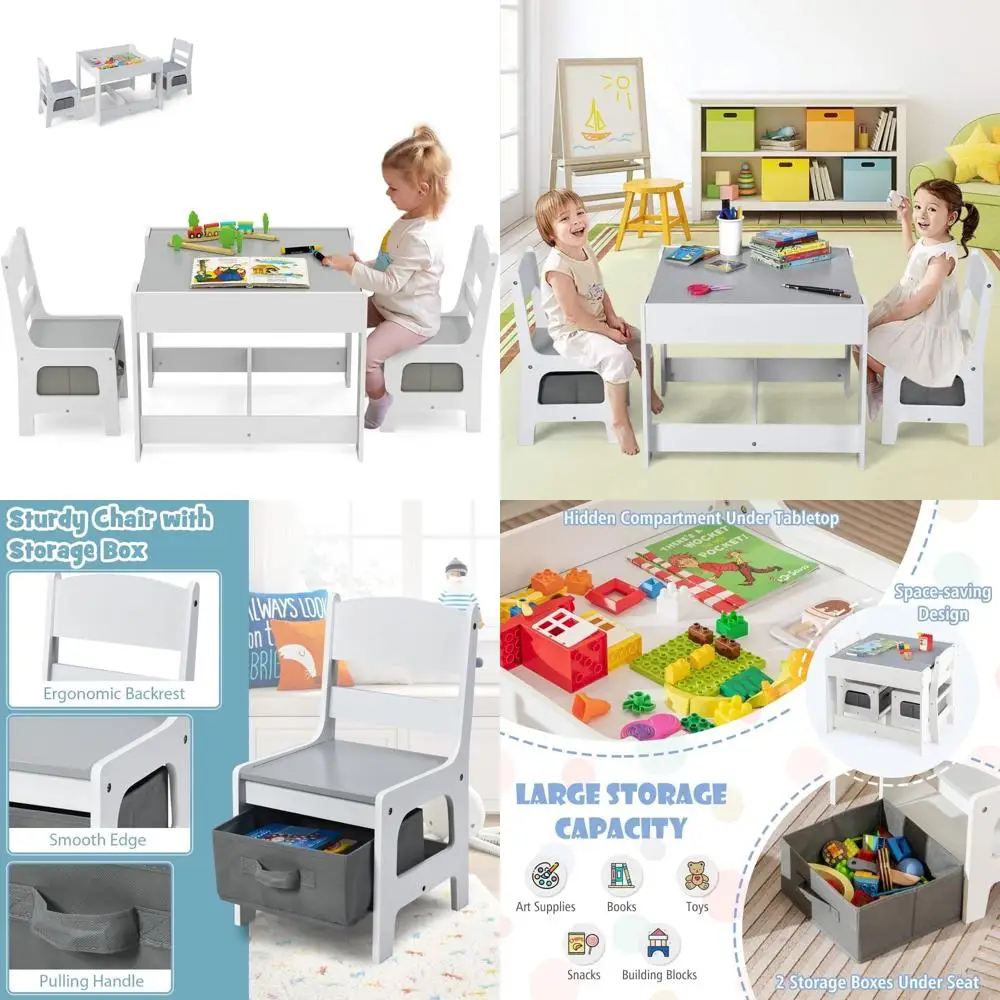 

3-in-1 Kids Wooden Activity Table with Storage, Writable Blackboard, and Detachable Top
