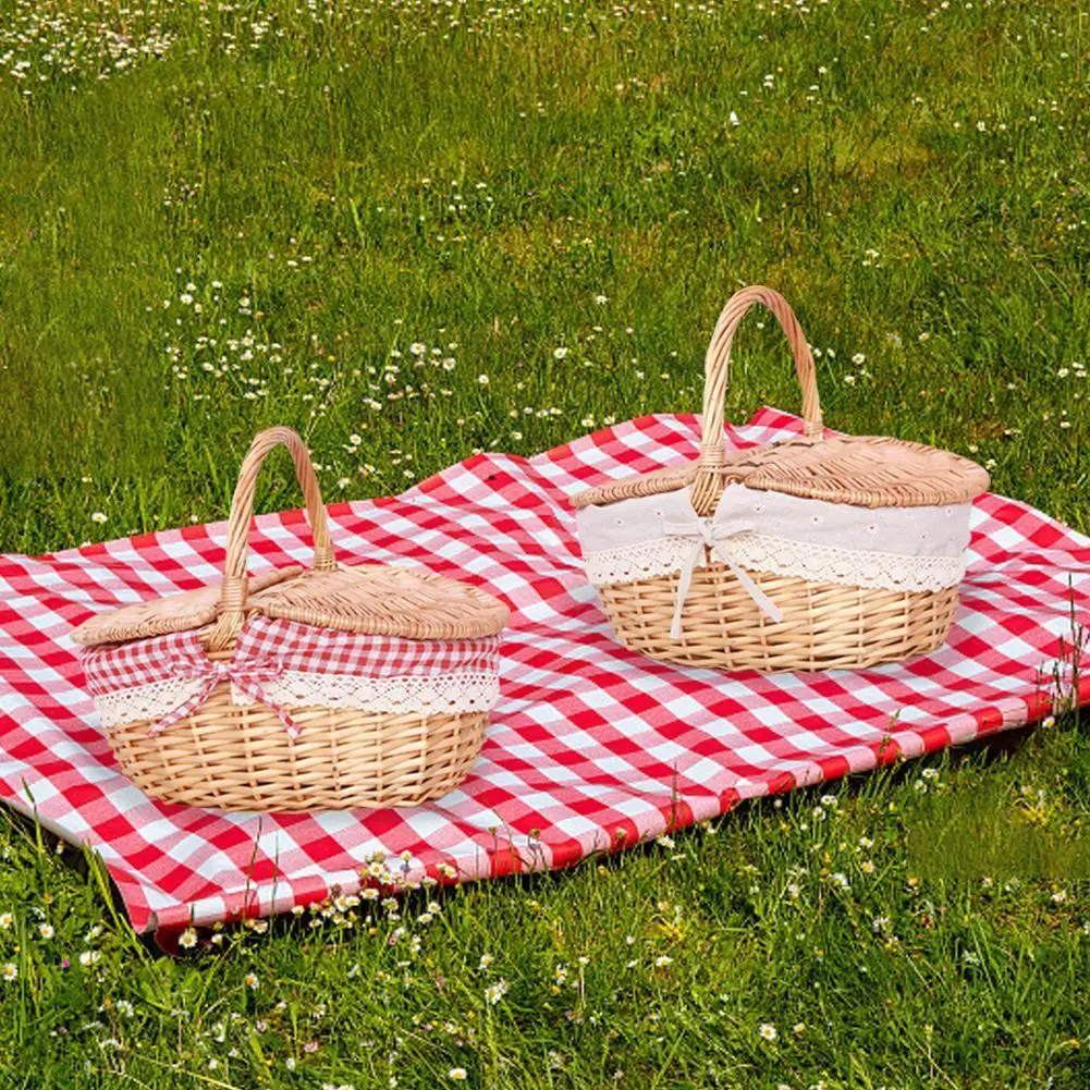 

Handmade Wicker Picnic Basket with Handle Picnic Willow Basket Fruit outdoor Picnic Woven Hamper Container Camping Storage L1I2