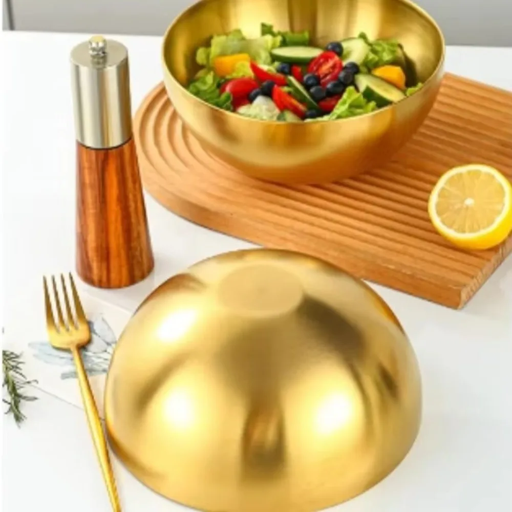 304 Stainless Steel Fruit Salad Bowl Korean Silver Gold Soup Rice Noodle Bowl Multifunctional Large Capacity Food Container