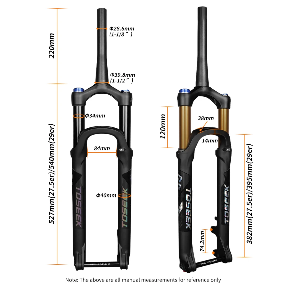 TOSEEK TFK-SS Magnesium Alloy MTB Bicycle Vertebra Fork 27.5/ 29er Inch Mountain Bike RL120mm Air Suspension Fork