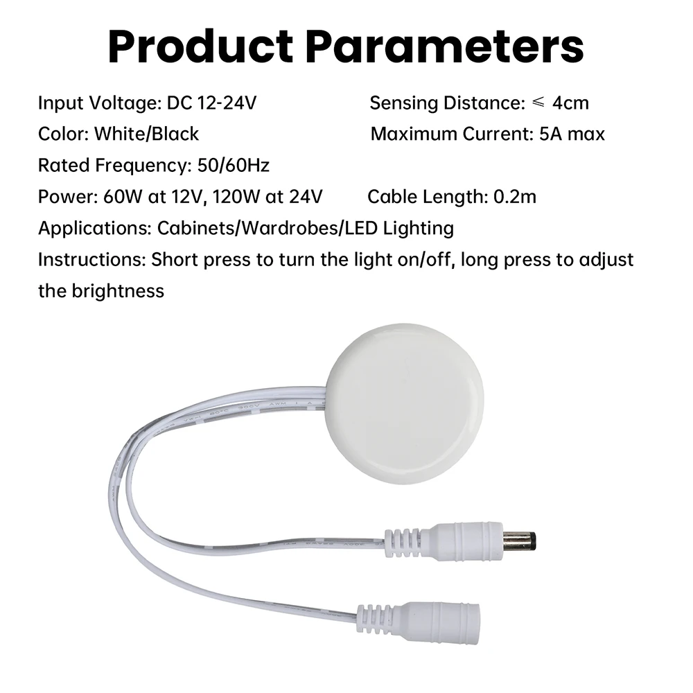 Touch-Dimmer-Schalter DC 12V 24V 60W/120W LED-Treiber mit stufenloser Dimmung für die Beleuchtungssteuerung von Schränken und Kleiderschränken – Detail 15