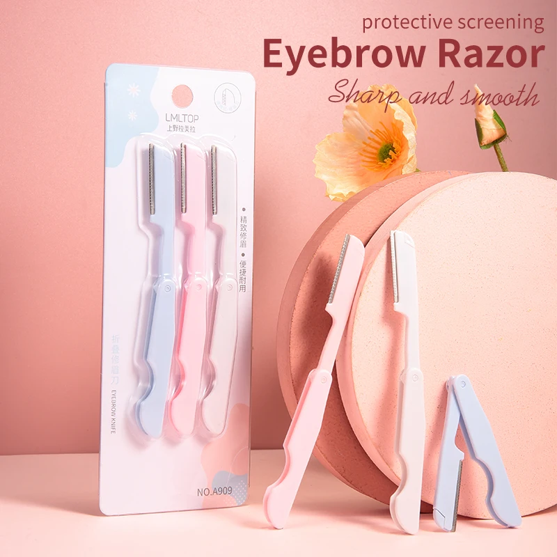 3 pièces/ensemble outils de maquillage rasoir de sourcils lame de rasoir pliable sûr sourcils Shaper couteau de coupe pour les femmes