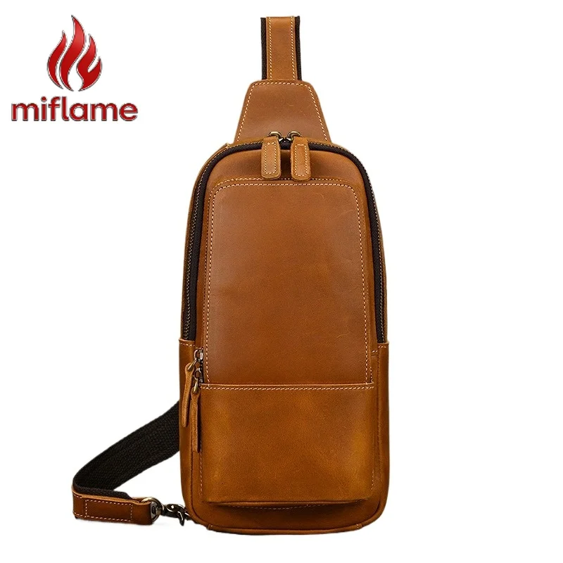 

Men's Leather Crossbody Sling Bag Crazy Horse Vintage Waterproof Holds Summer Autumn Outdoor Travel Casual