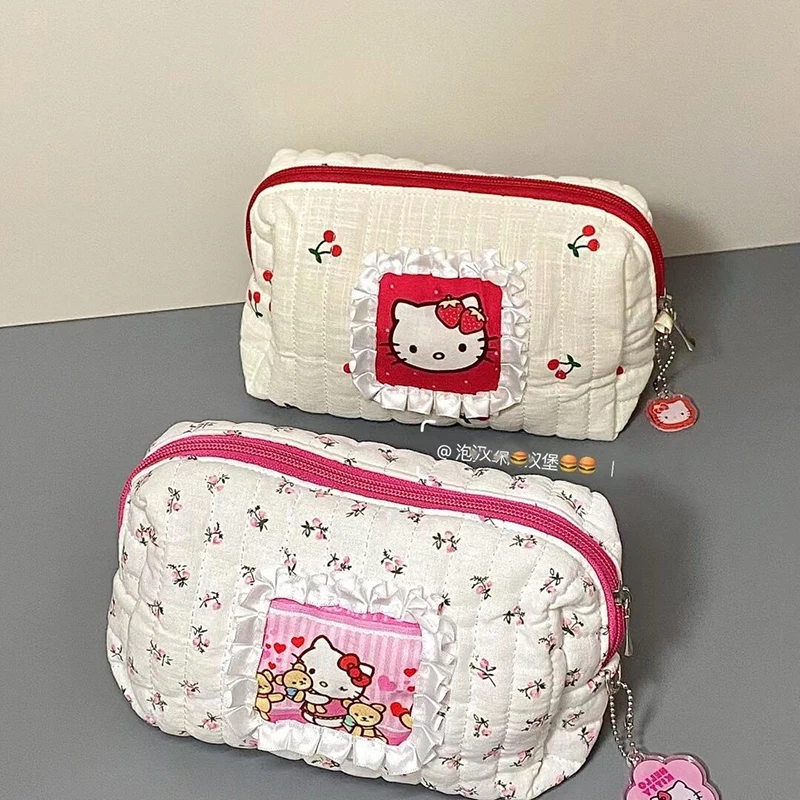 Y2K Hello Kitty Cosmetic Bag Sanrio Kawaii Anime Cartoon Cute Travel Portable Toiletries Storage Bag Pencil Case Girls Gifts