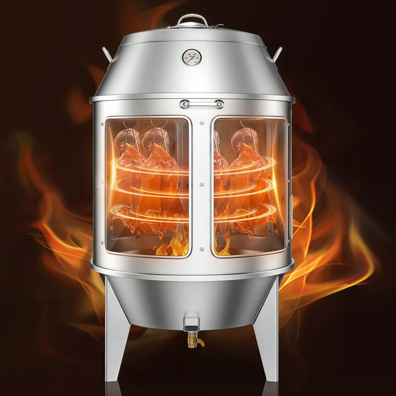 Horno Asador de Pollo y Pato Pekín de Acero Inoxidable 410 con Vidrio Templado Transparente, Temperatura Máxima 270°C, Diámetro 80/90, 3-12 Meses