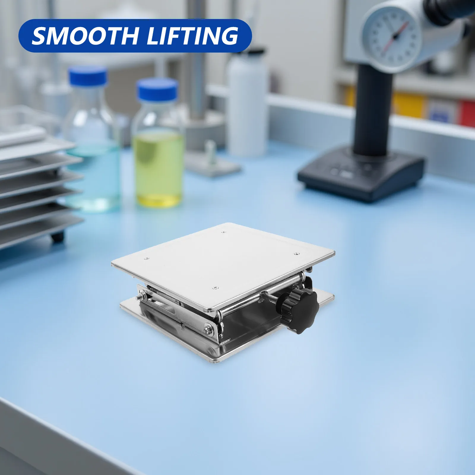 Manual Lab Lifting Platform 200X200Mm Stainless Steel Adjustable Height Support Stand For Laboratory Experiments Compact Scissor