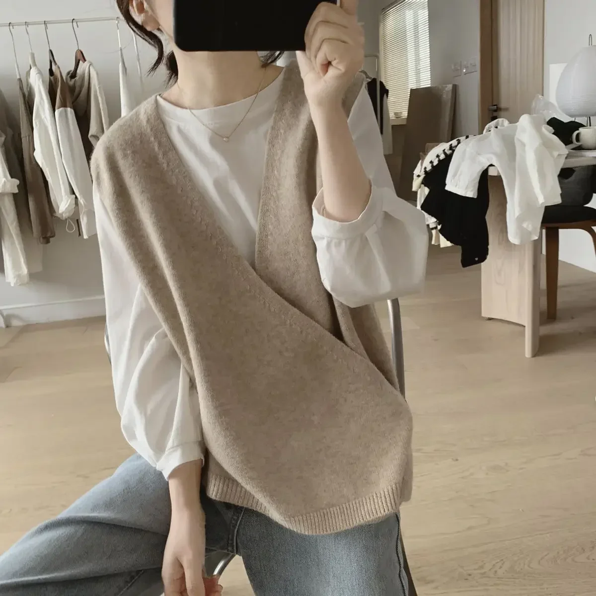 Ladies Sweaters Vest Black Long V-neck Grey Knitted Top for Women Y2k Vintage Jumper Fashion 2024 Jersey New Knitwear Crochet In