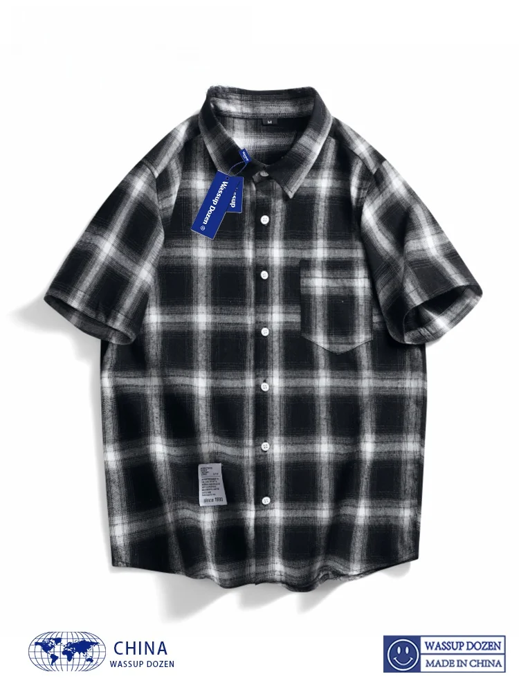 

Wassup Dozen Plaid ort Sve irt Мужская ретро американская крутая брендовая молодежная верхняя одежда свободного покроя летняя полиэфирное волокно