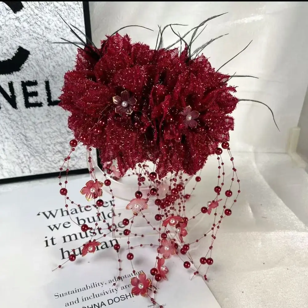 

Fashion Flower Hair Clip Elegant Bead Tassel Hairpin Grips Shark Clip for Girls Hair Accessories