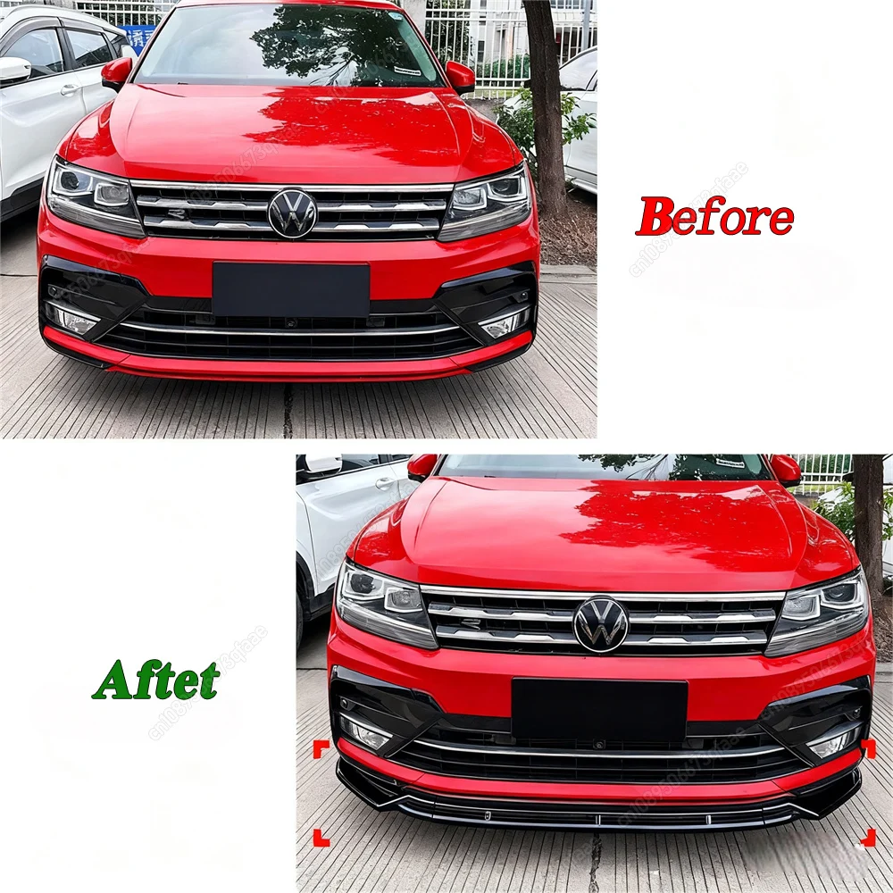 

For VolksWagen Tiguan MK2 R-Line 2017-2020 Pre-Facelift Car Front Bumper Lip Diffuser Splitter Spoiler Bodykits Tuning ABS Black