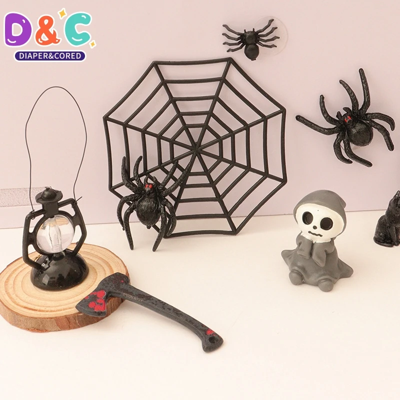 1 set fai da te fantasma festival giocattolo casa delle bambole Halloween caldaia ragno teschio pipistrello mini decorazione in plastica festa di festa horror prop