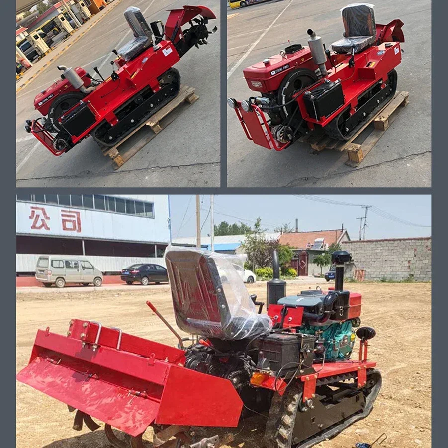 Tracked Micro-tiller: Farming Tractor with Tracks for Plowing, Cultivating, and Loosening Soil in Small Areas of Rotary Tiller