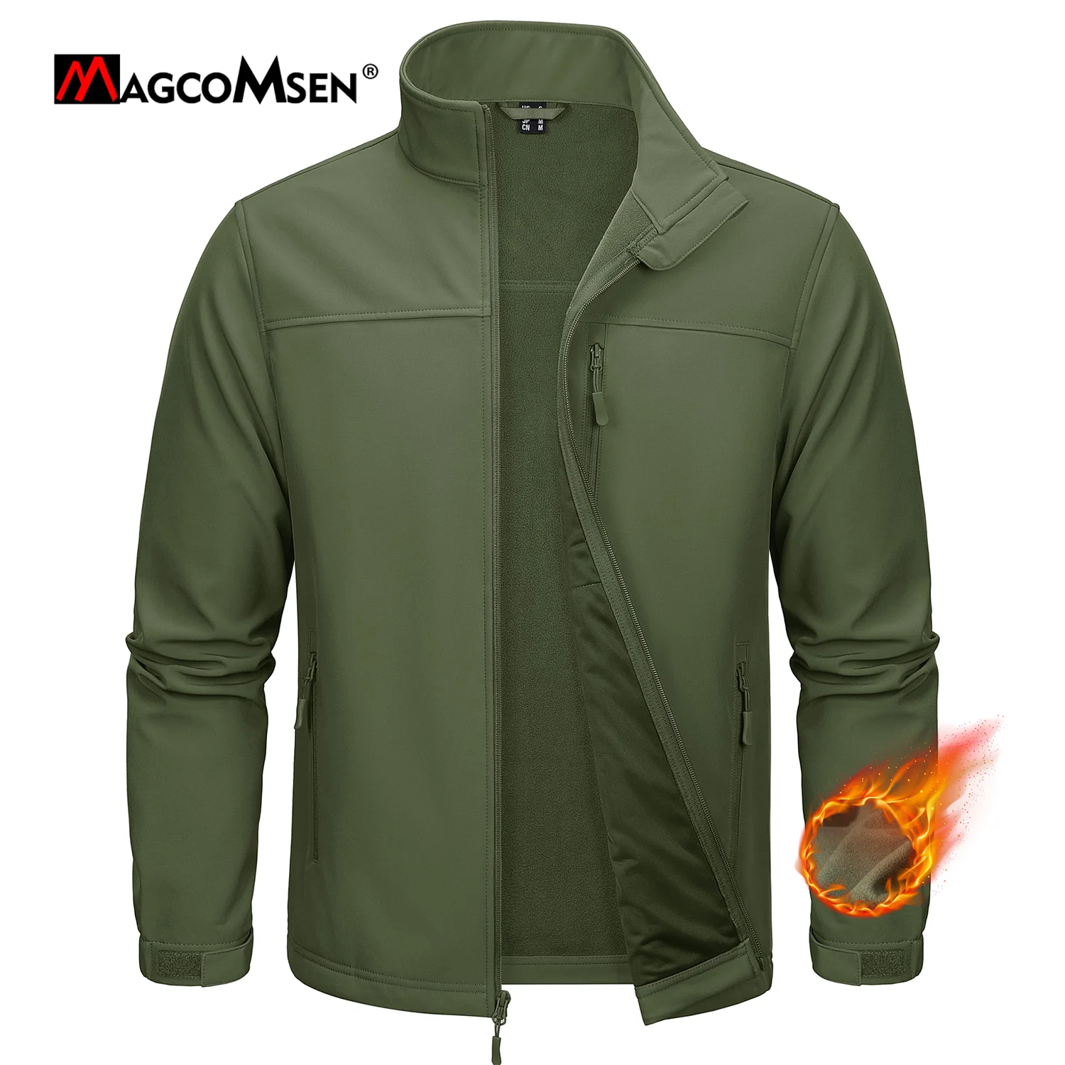 MAGCOMSEN Mens Fleece Softshell Jackets Waterproof Full Zip Winter Working Jacket Outdoor Trekking Hiking Jacket Windbreaker