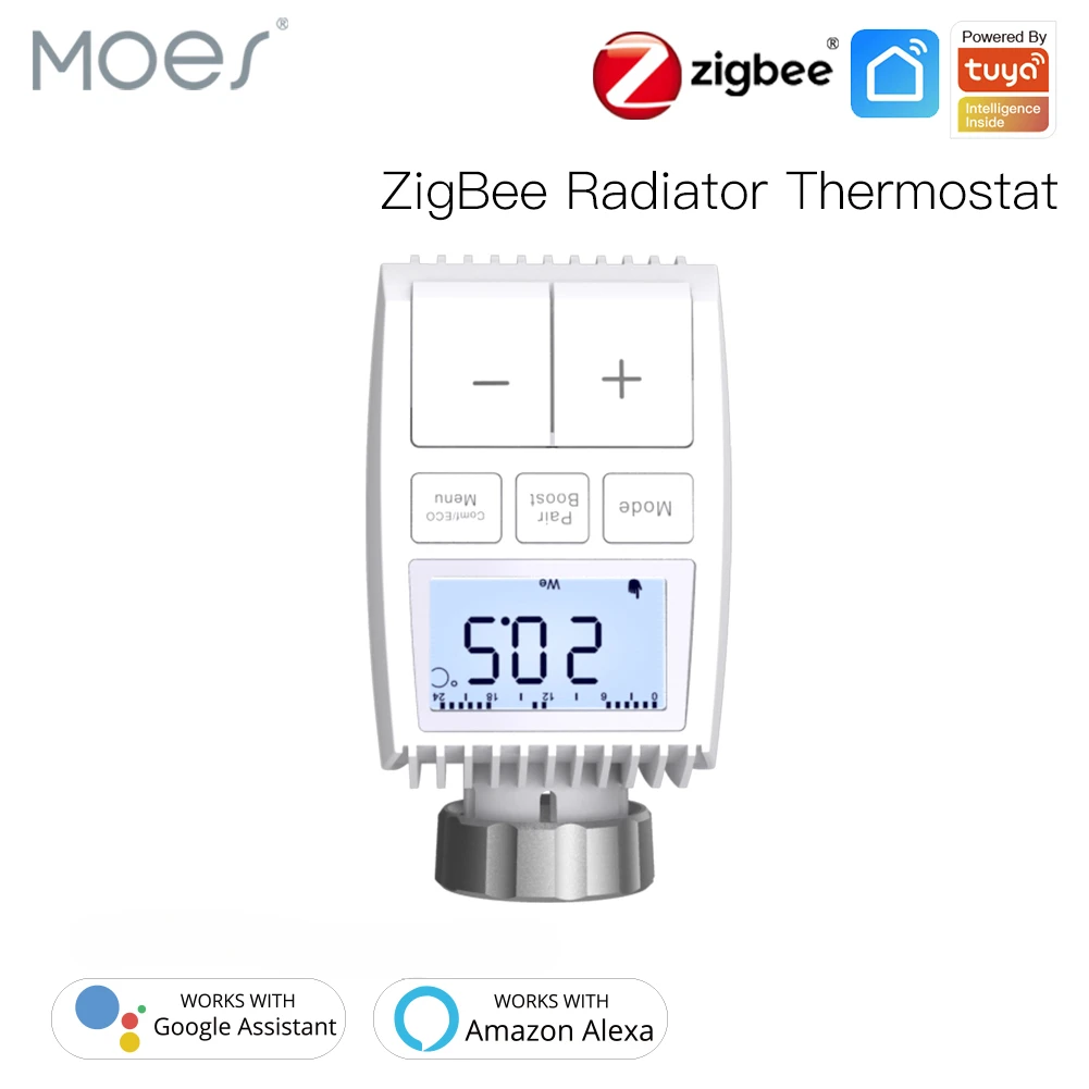 

MOES Tuya ZigBee3.0 Radiator Actuator Valve Smart Thermostat Temperature Controller Internal Sensor TRV Voice Control with Alexa