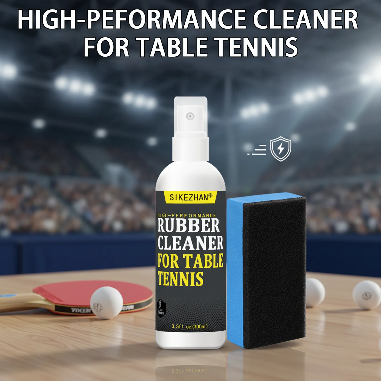 Table Tennis Rubber Cleaning Kit - 100ml Ping Pong Paddle Cleaner & Sponge | Restore Spin, Remove Dirt/Oil & Extend Rubber Life