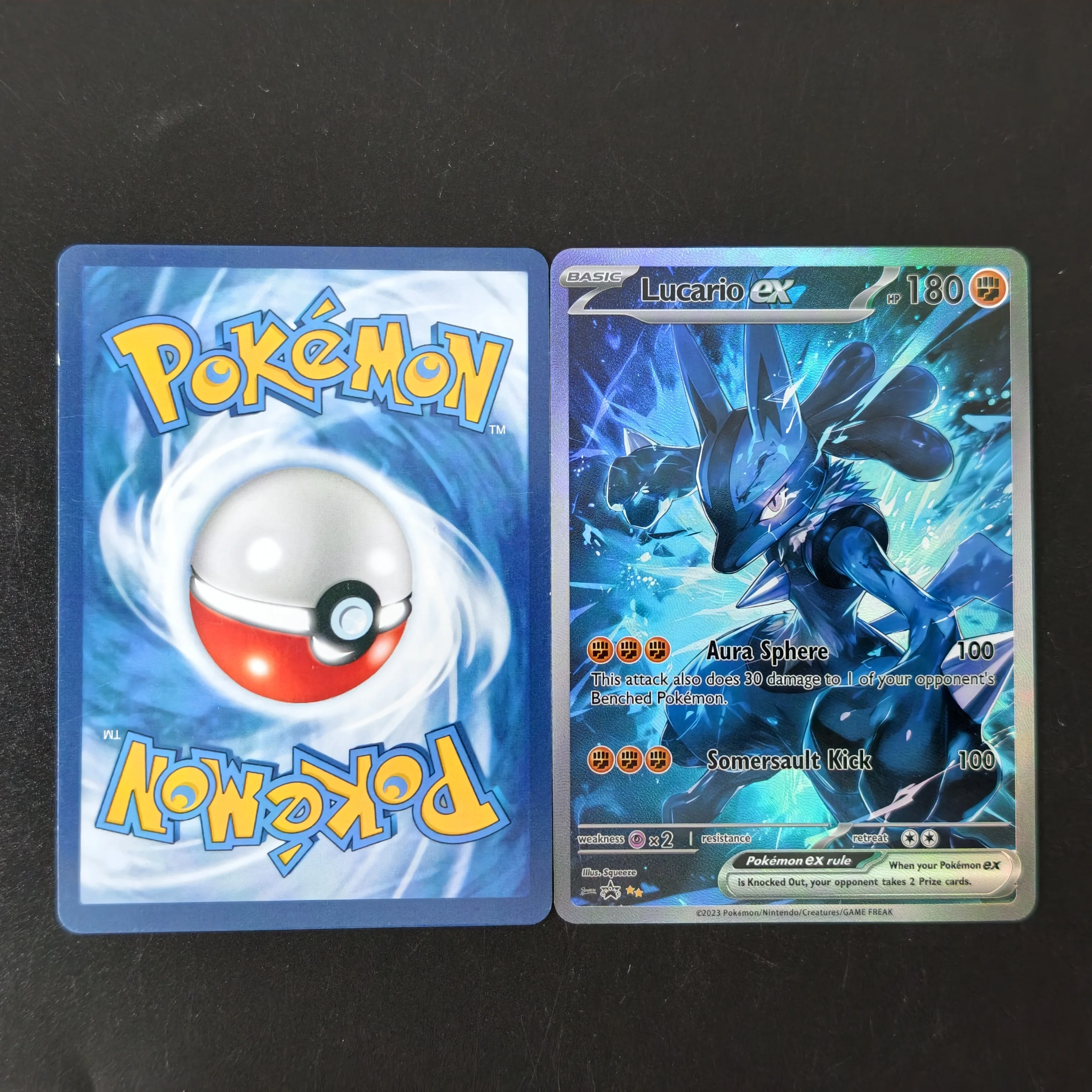English PTCG Pokemon Cards Lucario EX Mewtwo EX Blue Ice Splash Background Full Art Textured Rainbow Holo DIY Self Made Cards