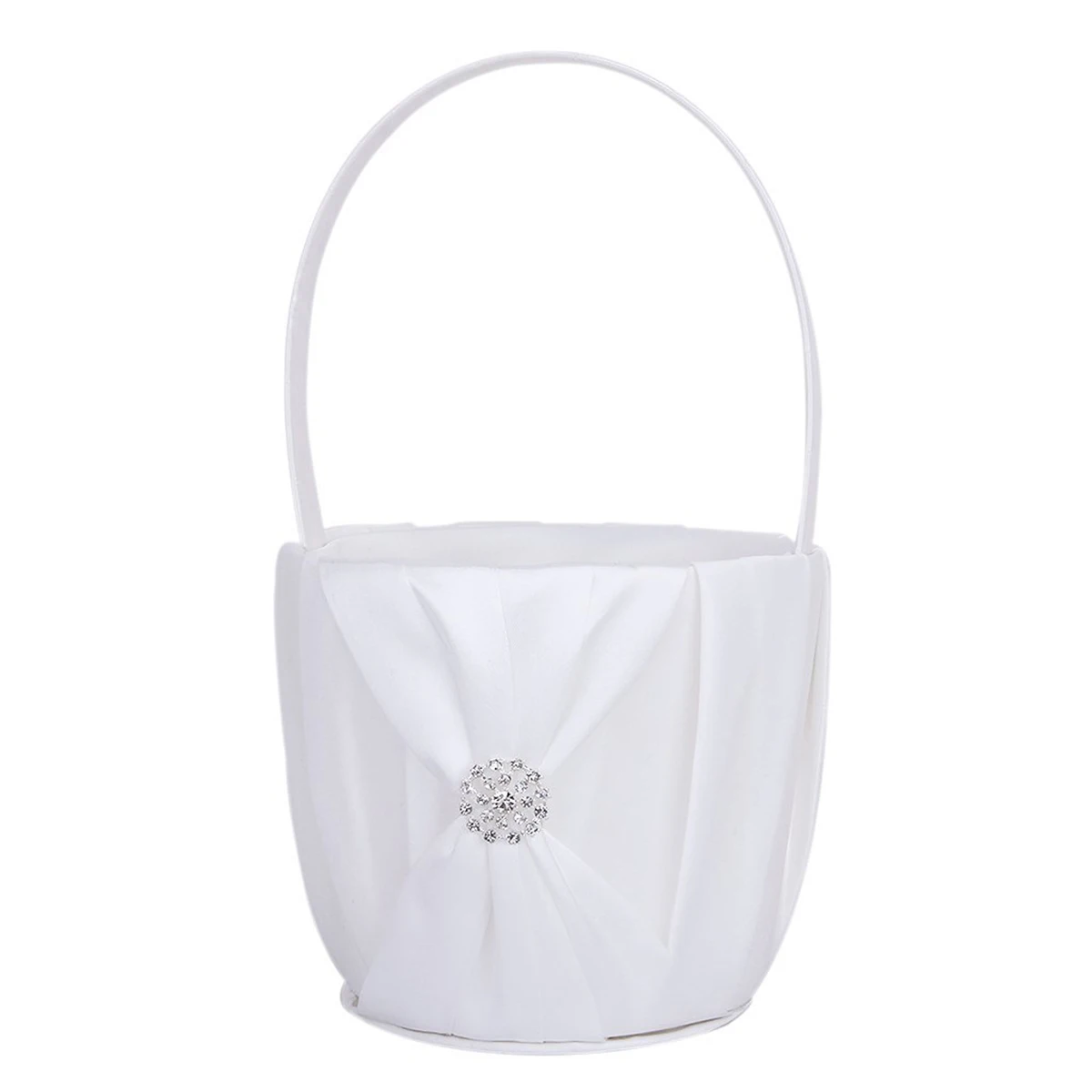 

White Flower Basket 12 5cm Diameter 21cm Height Satin PVC Rhinestone Flower Girl Basket White Wedding Party Storage