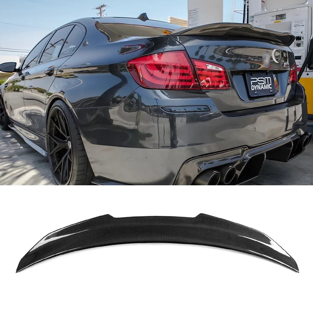 PSM Style Real Carbon Fibre Rear Wing Trunk Spoiler Wing Lip Diffuser Top Wing For BMW 5-Series Four-door Sedan F10 M5 2010-2016