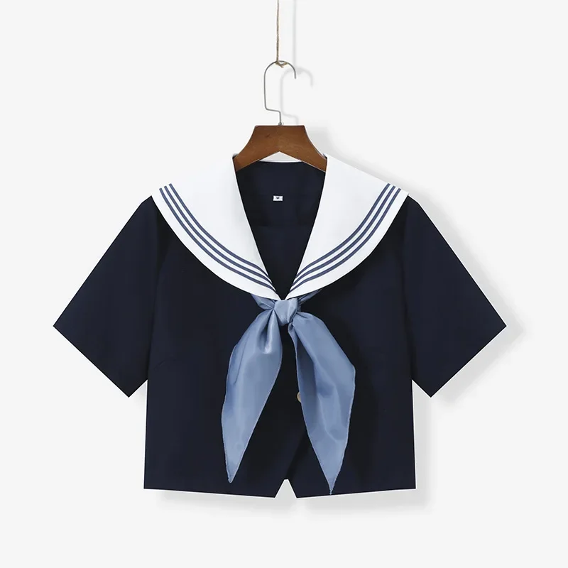 Dark Blue Three Orthodox JK School Uniform Girls S-XXL College Style Sailor Spring Summer Suit Women Shirt Pleated Skirt