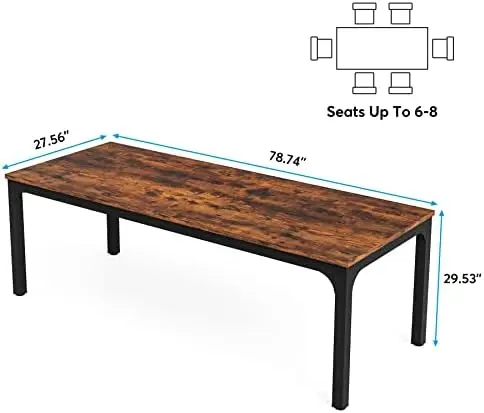 Dining Table for 6-8 Person, 78 inch Long Rectangular Kitchen Dining Table for Living Room and Dining Room, 78.7 x 27.5