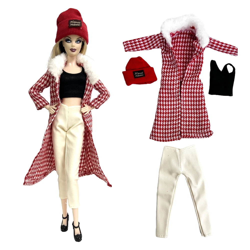 

Fashion Red Doll Coat Casual Overcoat Hat Trouseres 11.5 Inch Doll Clothes Accessories For 1/6 FR Kurhn BJD