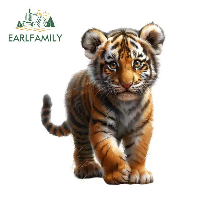 EARLFAMILY Tiger Chibi Car Stickers Motorcycle Windshield Waterproof JDM Vinyl Decal Occlusion Scratch Exterior Accessories