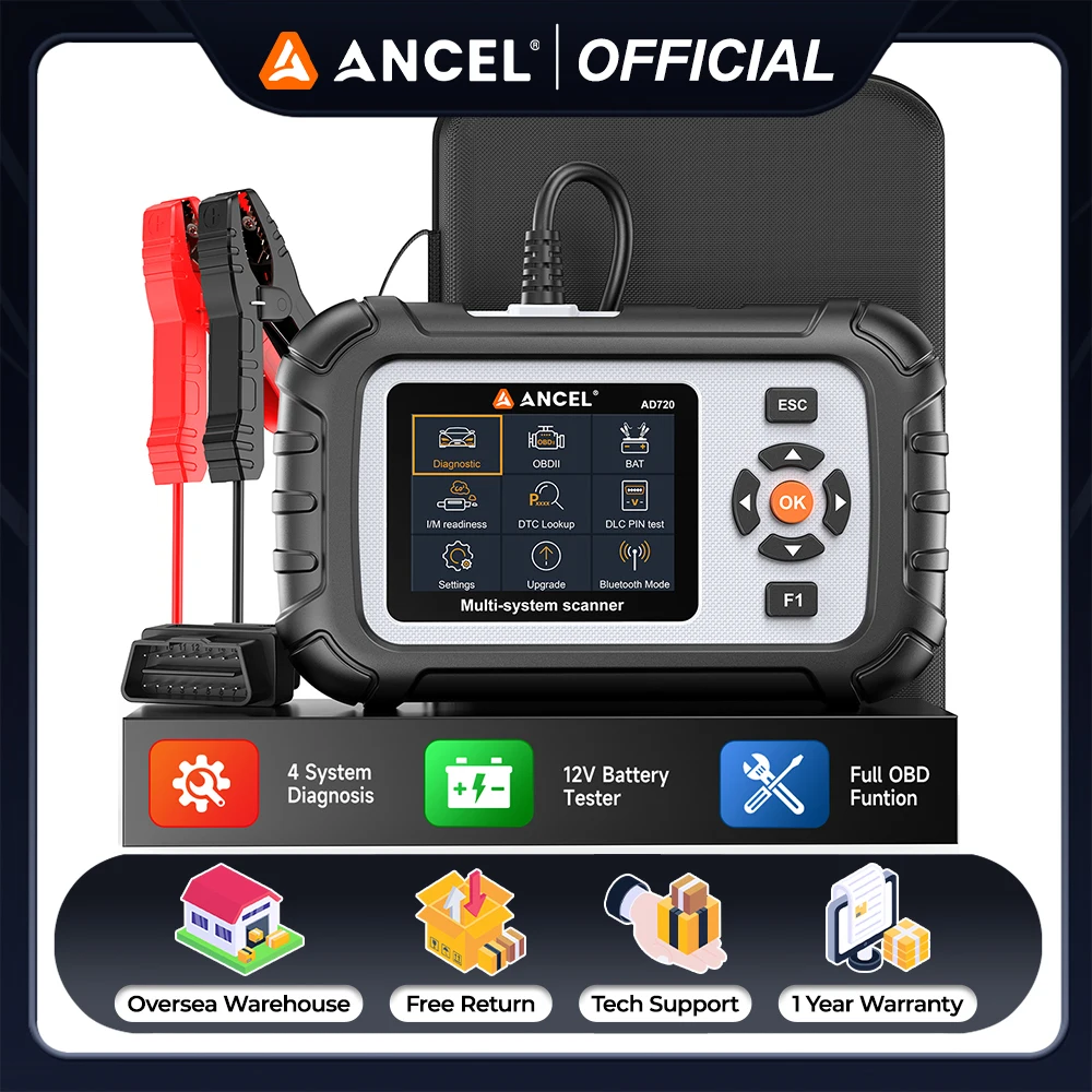 

ANCEL AD720 OBD2 Scanner Engine ABS SRS Transmission Diagnostic Scan Tool Check Engine Code Reader Battery Tester WIFI Update