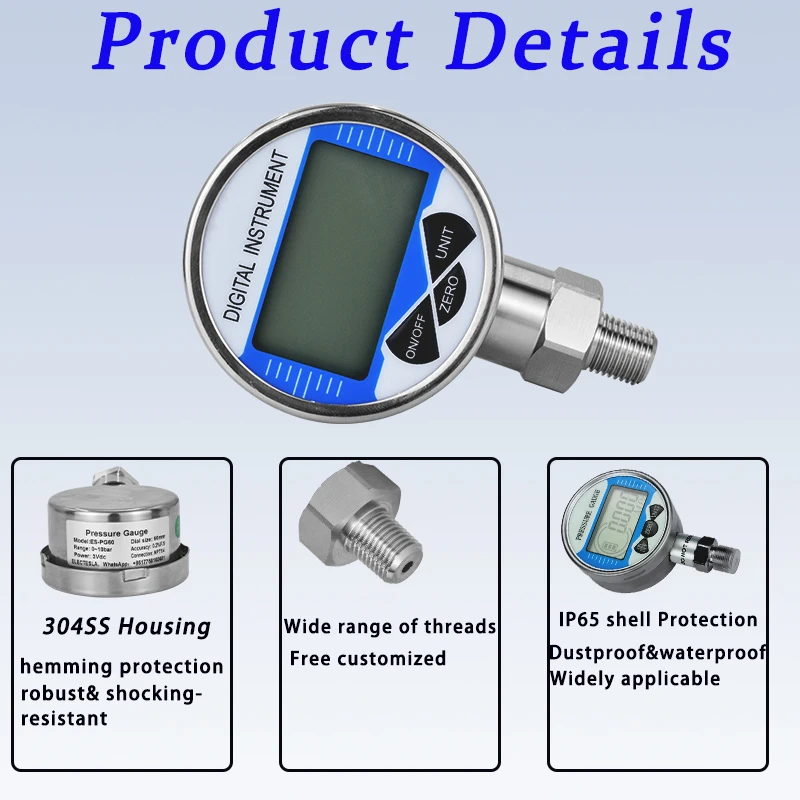 Digital Pressure Gauge 400bar 1000bar Air Liquid Fuel Oil Water Digital Pressure Manometer M20*1.5 Pressure Gauge