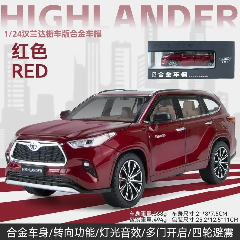 1:24 Toyota HIGHLANDER Streetcar versión Diecast Metal aleación modelo coche sonido luz tirar hacia atrás colección niños juguetes regalos A595