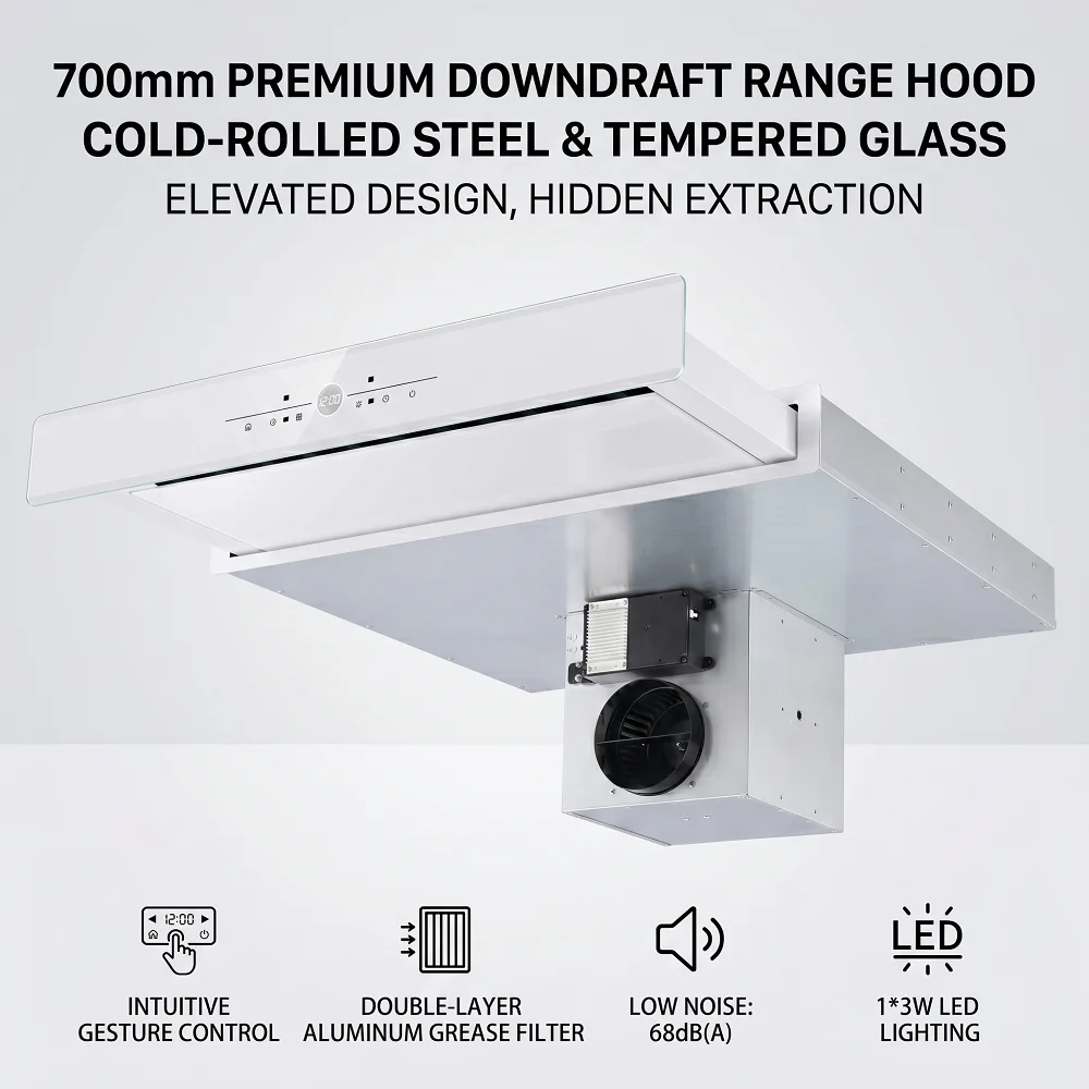 90cm Slim Downdraft   Lift Range Hood Aluminum/Charcoal Filter Class Energy Efficiency Remote Control for    Hotel